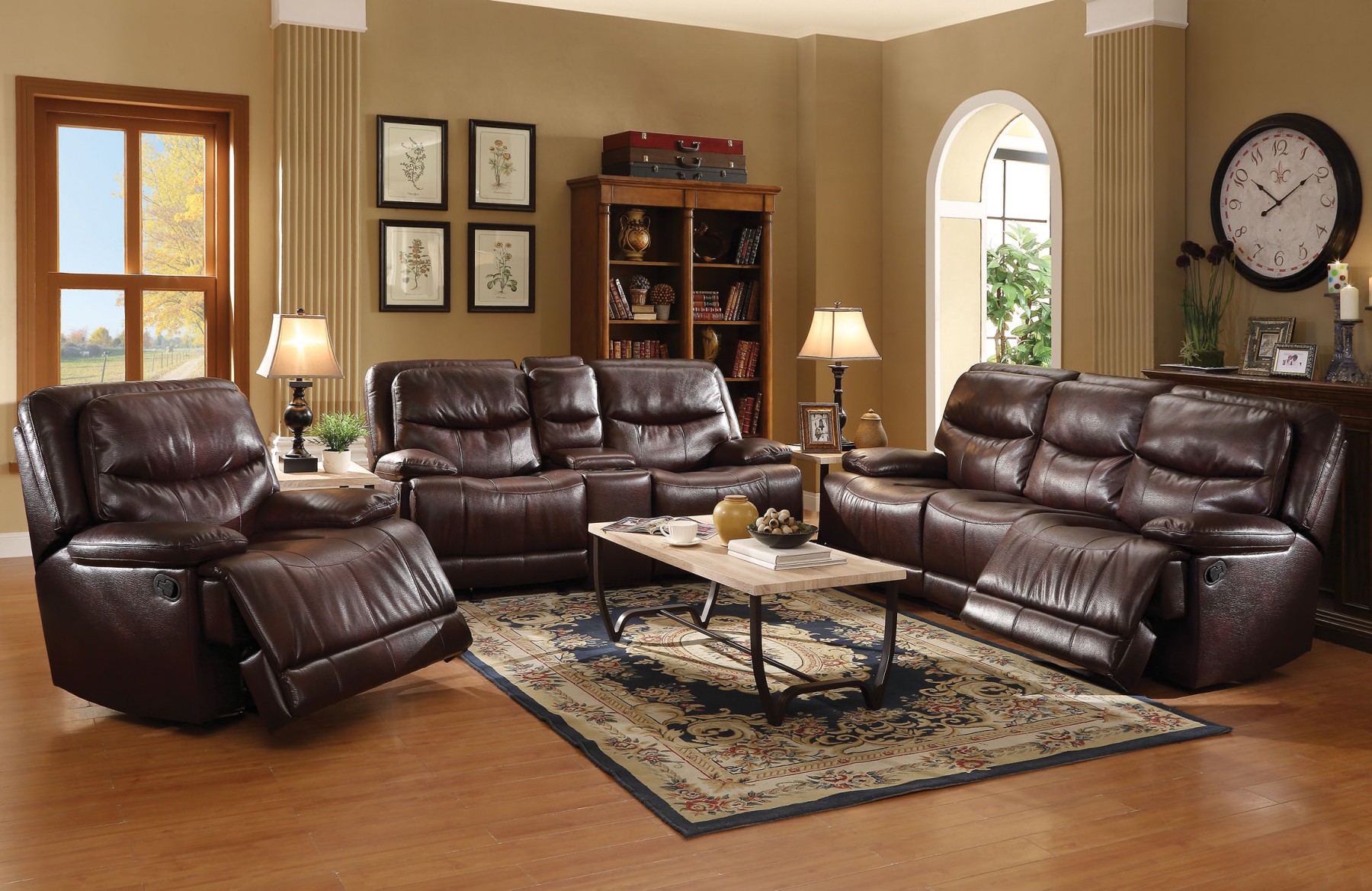 Princeton Tri Tone Burgundy Leather Sofa Set