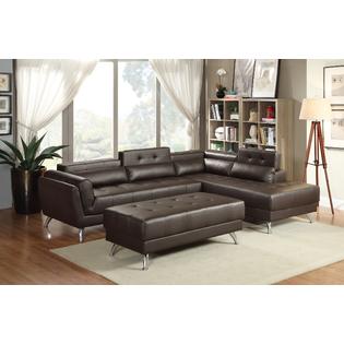 Esofastore Living Room Sectional Sofa Chaise Espresso Bonded