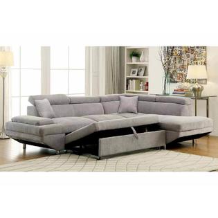 Furniture Of America Sectional Sofa W Pull Out Bed Sleeper Gray