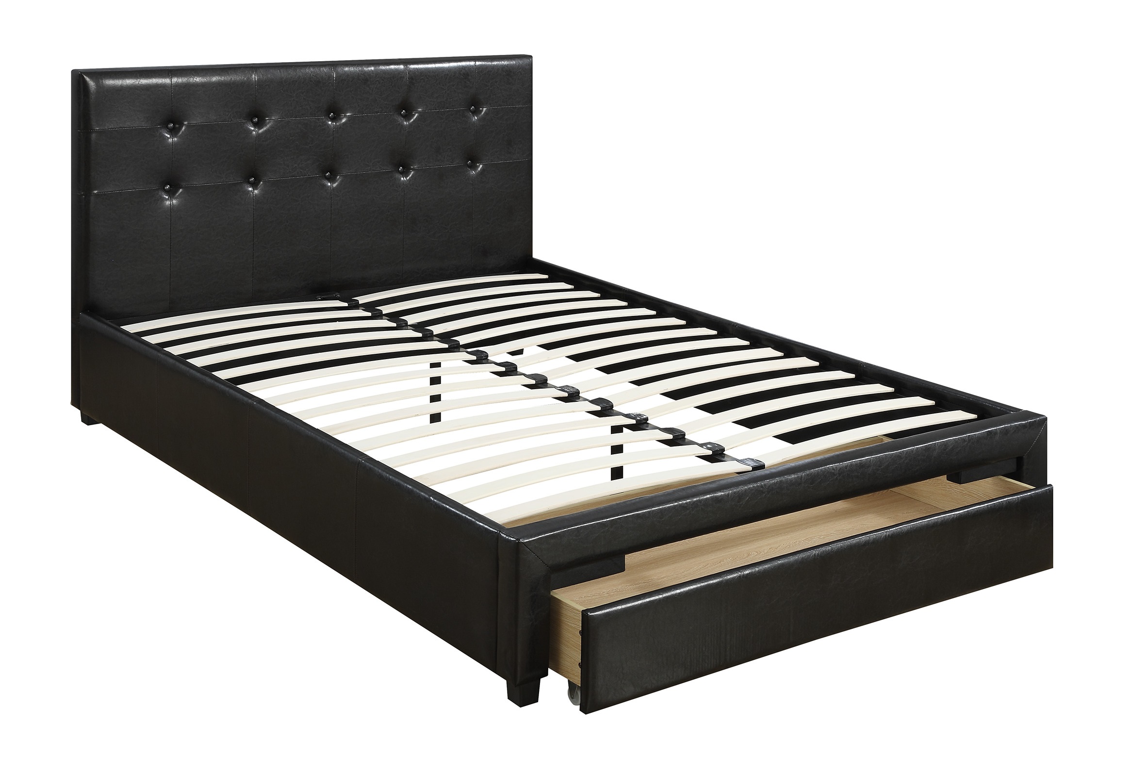 Esofastore Black Faux Leather 4pc Set Queen Bed Dresser Mirror