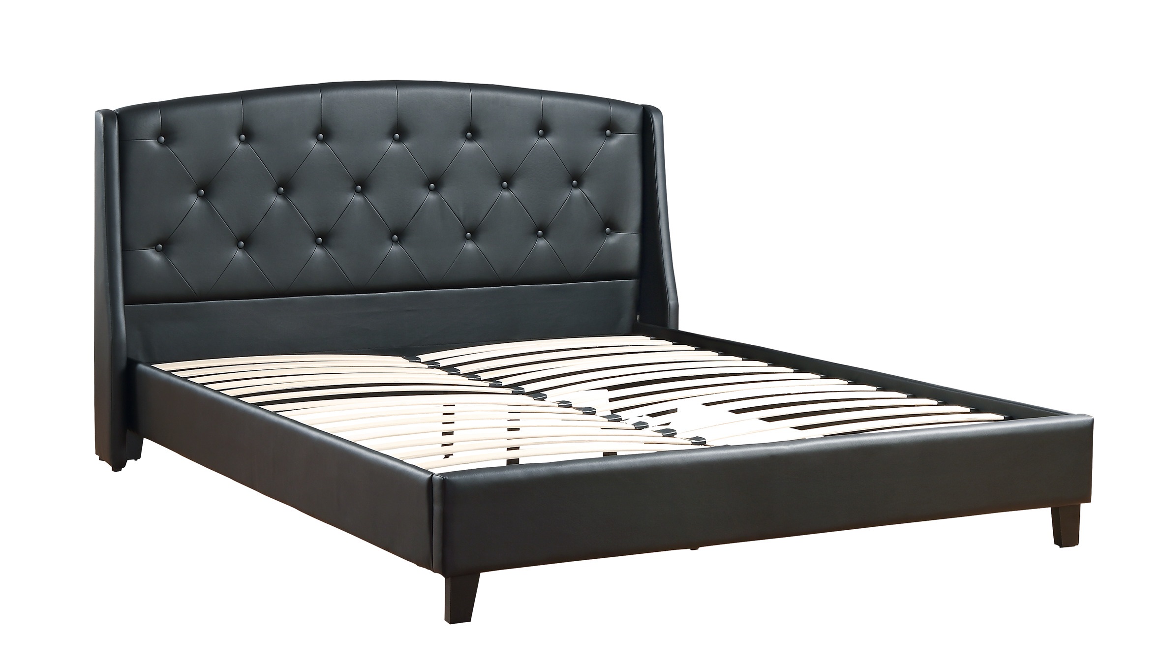 Esofastore Bedroom Furniture Black Bonded Leather Queen Size Bed