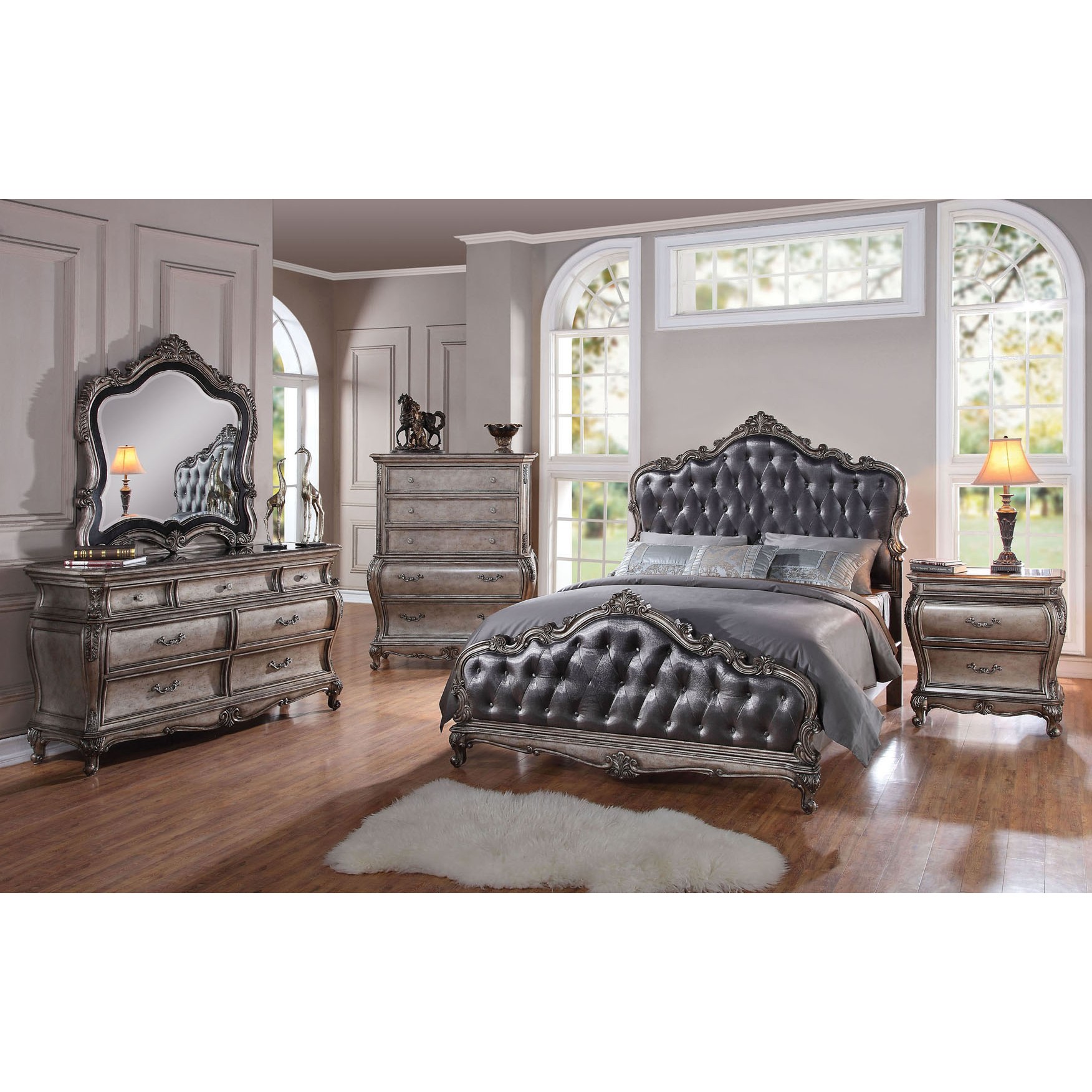 Acme United Luxurious Chantelle Antique Platinum 4pc Bedroom