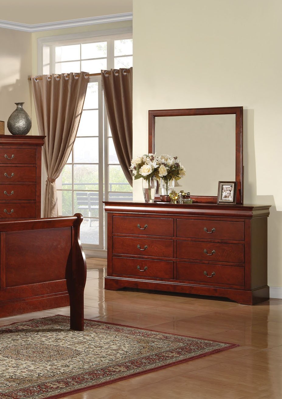 Acme United Louis Philippe Cherry 4pc Set Full Size Bed Dresser