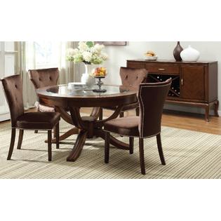 Acme United Kingston Formal Round Glass Top Dining Table Set Brown