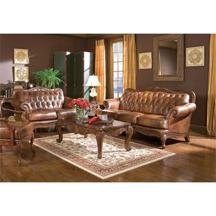 Esofastore Formal Traditional Victoria 2pc Leather Sofa Set Sofa
