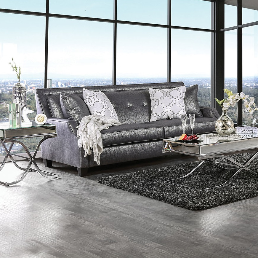 Furniture Of America Massimo Sofa Loveseat Shined Black