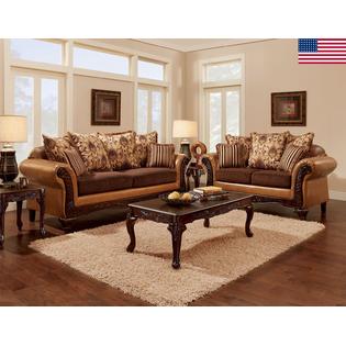 Furniture Of America Traditional Formal Camel Brown Chenille Fabric 2pc Sofa Set Sofa Loveseat Pillows Couch Rolled Arms Wood Trim Usa