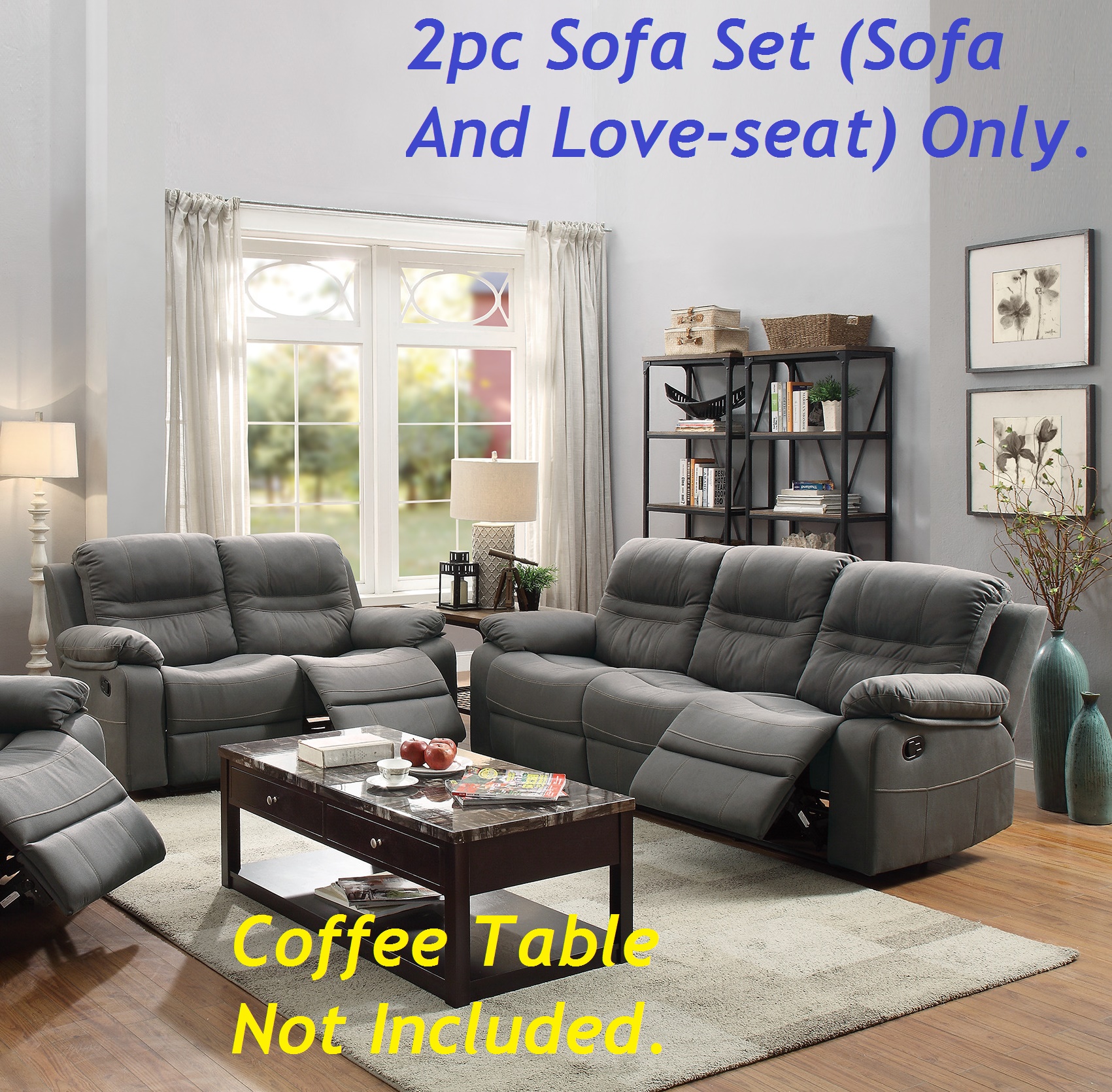 Esofastore Reclining 2pc Motion Sofa Set Slate Blue Leatherette