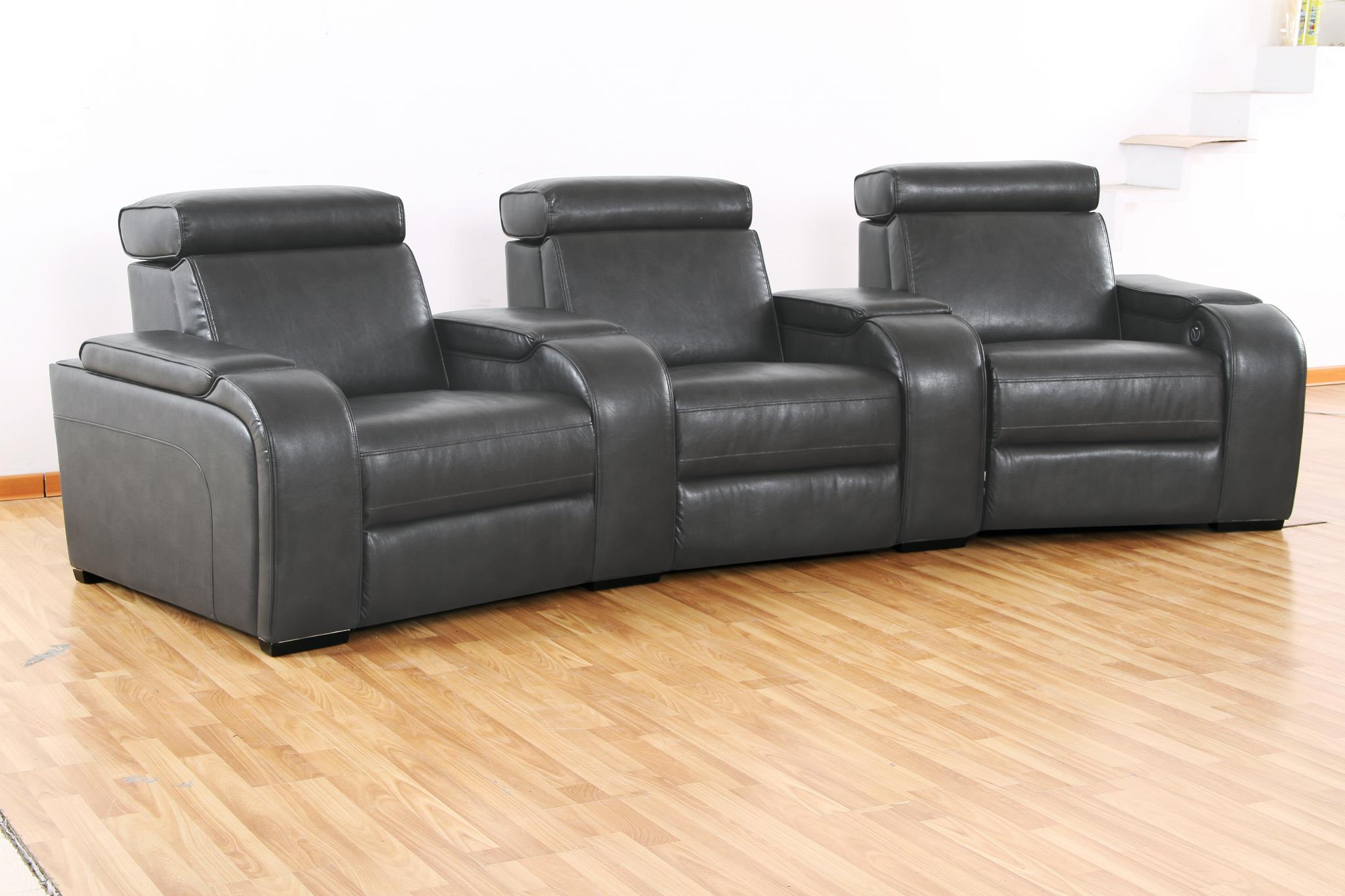 Ashley Furniture Magician Gray Leather Reclining Sofa