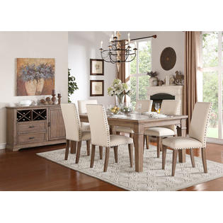 Hs 7pc Casual Dining Room Furniture Set Weathered Wash Upholster