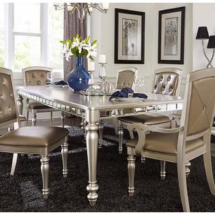 Hs 7pc Dining Room Set Silver Finish Pearls Bi Cast Vinyl Dining