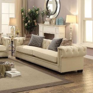 Acme United Cream Velvet Fabric Living Room Furniture Sofa