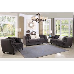 Hs Gray Velvet Fabric 2pc Tufted Sofa Set Living Room Furniture