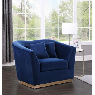 Hs Navy Blue Finish 3pc Sofa Set Gold Steel Base Living Room
