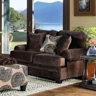 Furniture Of America 2pc Sofa Set Brown Rolled Arms Sofa Loveseat