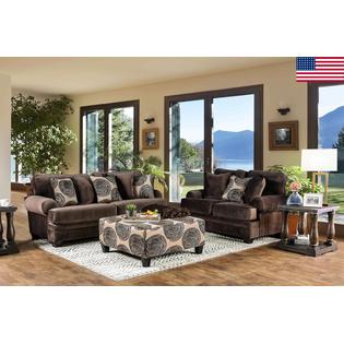 Furniture Of America 2pc Sofa Set Brown Rolled Arms Sofa Loveseat