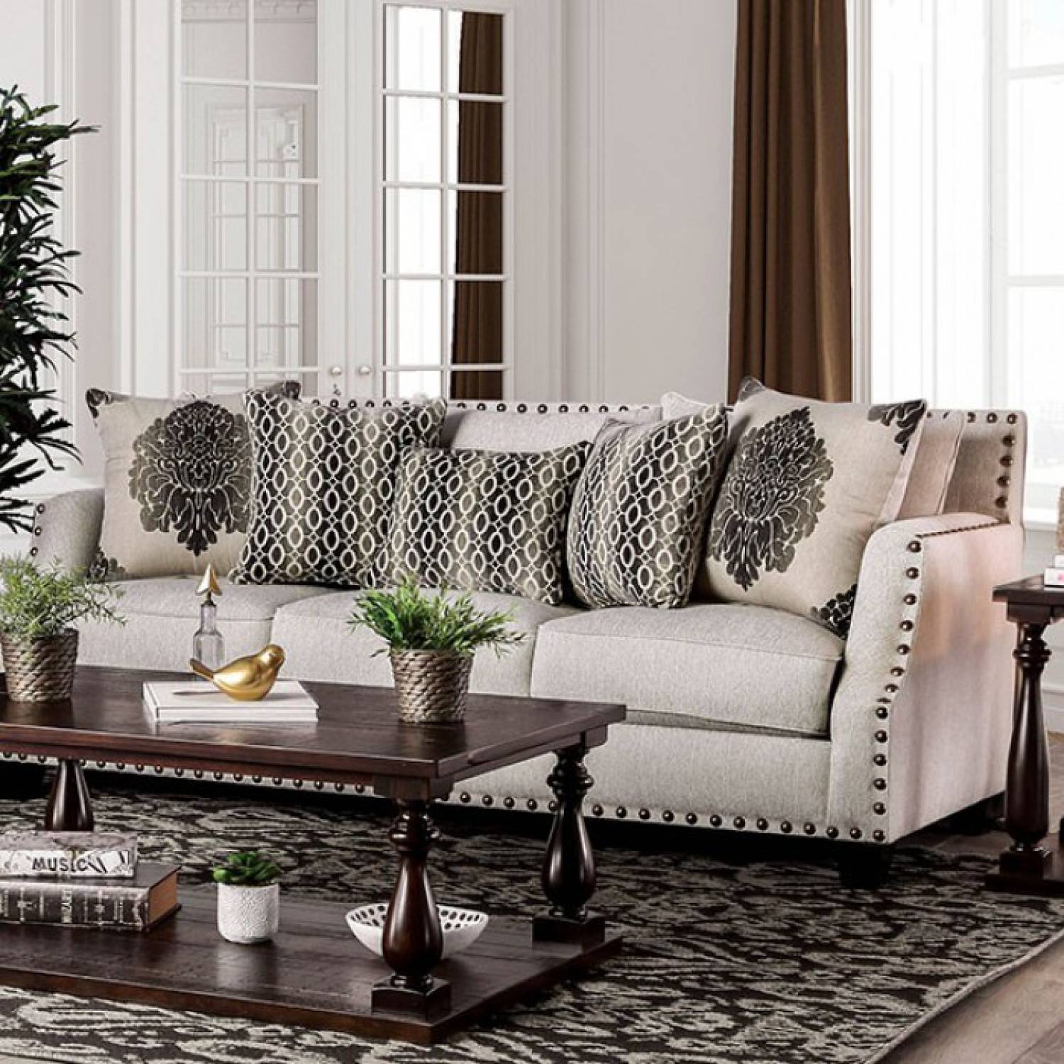 Furniture Of America Living Room Beige 2pc Sofa Set Foam