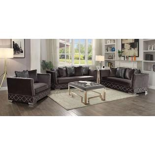 Acme United Contemporary Style Charcoal Velvet Finish 3 Piece Sofa