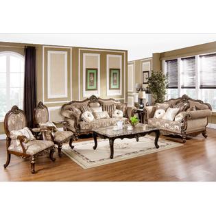 Hs Traditional Design Cherry Gold Trim Chenille Fabric Seat 2pc