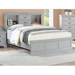 Esofastore Grey Queen Size Bed Unique Storage Hb Shelves Drawers