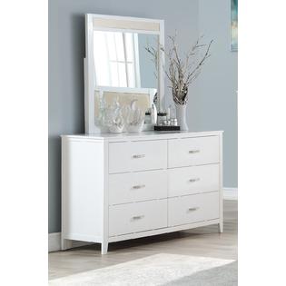 Esofastore Classic Modern Bedroom Furniture 4pc Set Full Size Bed Dresser Mirror Nightstand White Color Birch Veneer Wood Home Kitchen Bedroom Sets