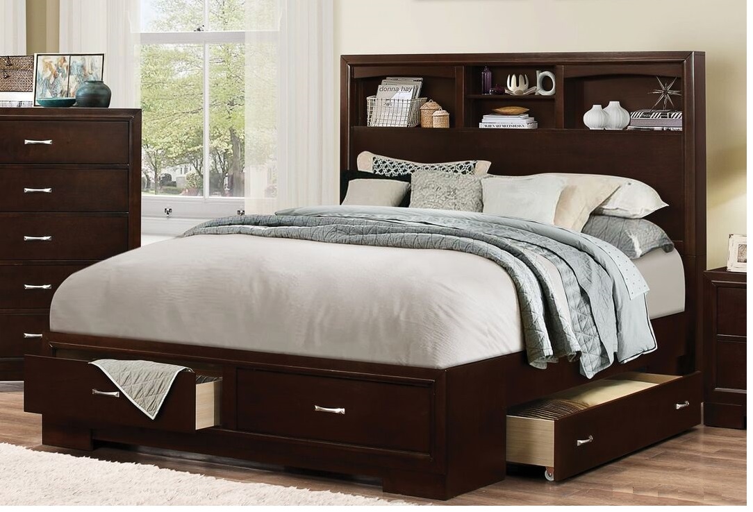 Esofastore Contemporary Style 1pc Queen Size Bed Shelves Headboard