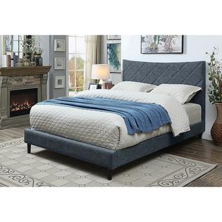 Hs 1pc California King Size Bed Dark Blue Color Finish Padded Fabric Bedroom Furniture