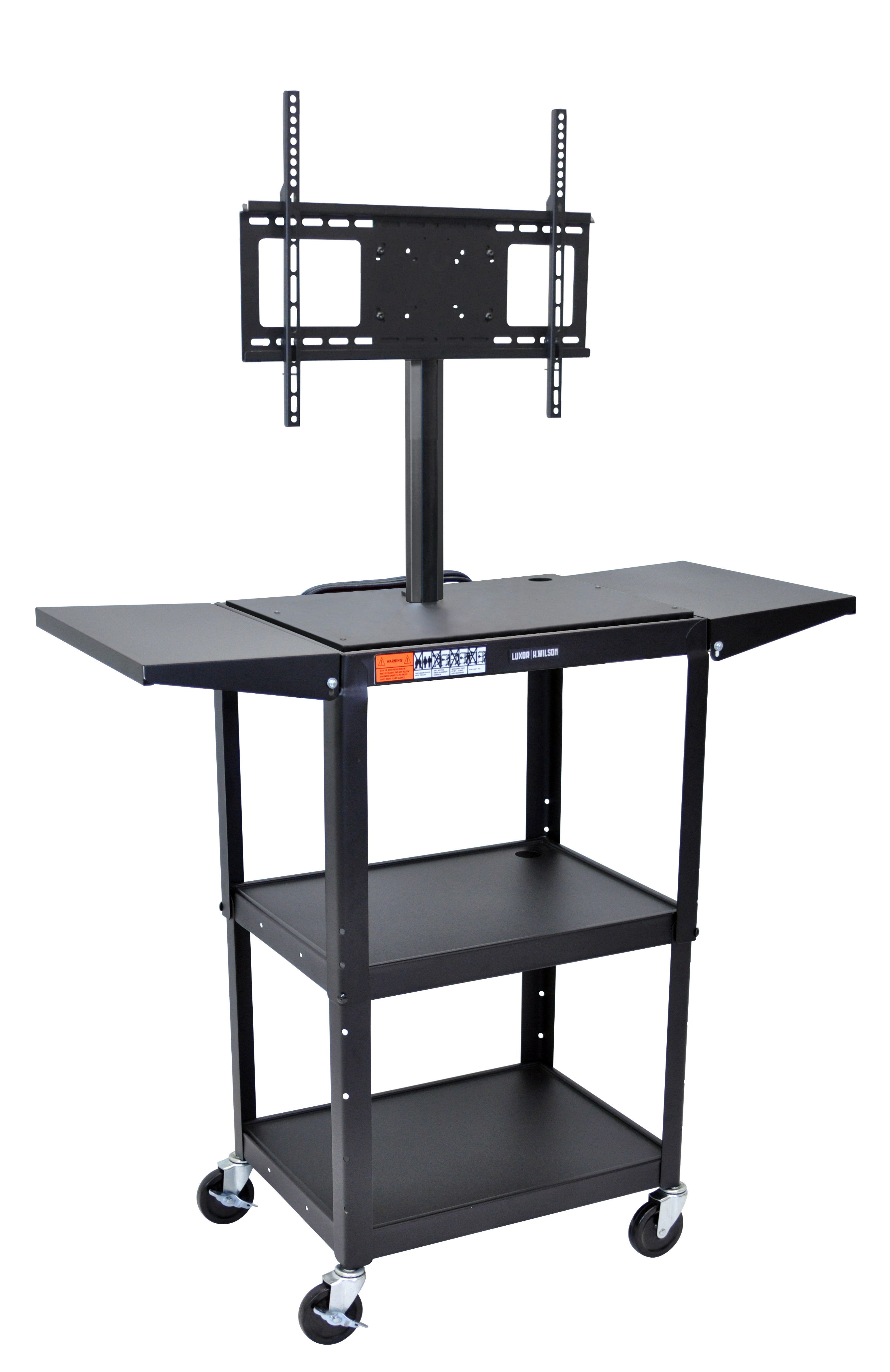 Luxor Adjustable Height Steel Audio Visual Cart with LCD Mount and Drop Leaf - Black