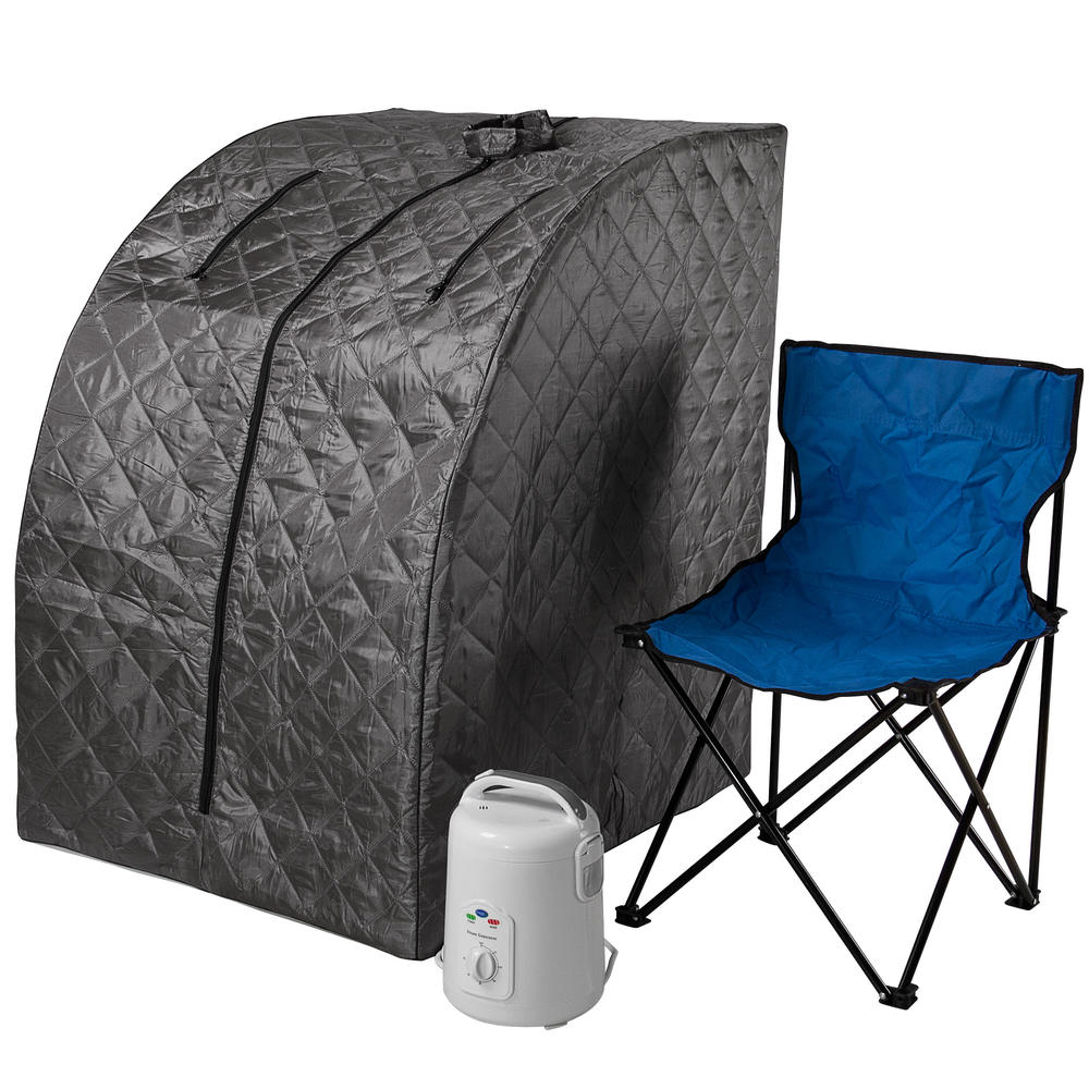 Durasage Lightweight Portable Personal Steam Sauna for Relaxation at Home, 60 Minute Timer, Chair Included - Gray