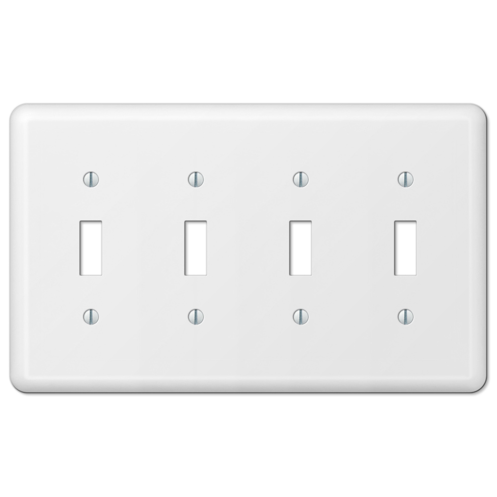 Howplumb White Metal Quad 4 Toggle Switch Wall Plate Cover Enamel Finish