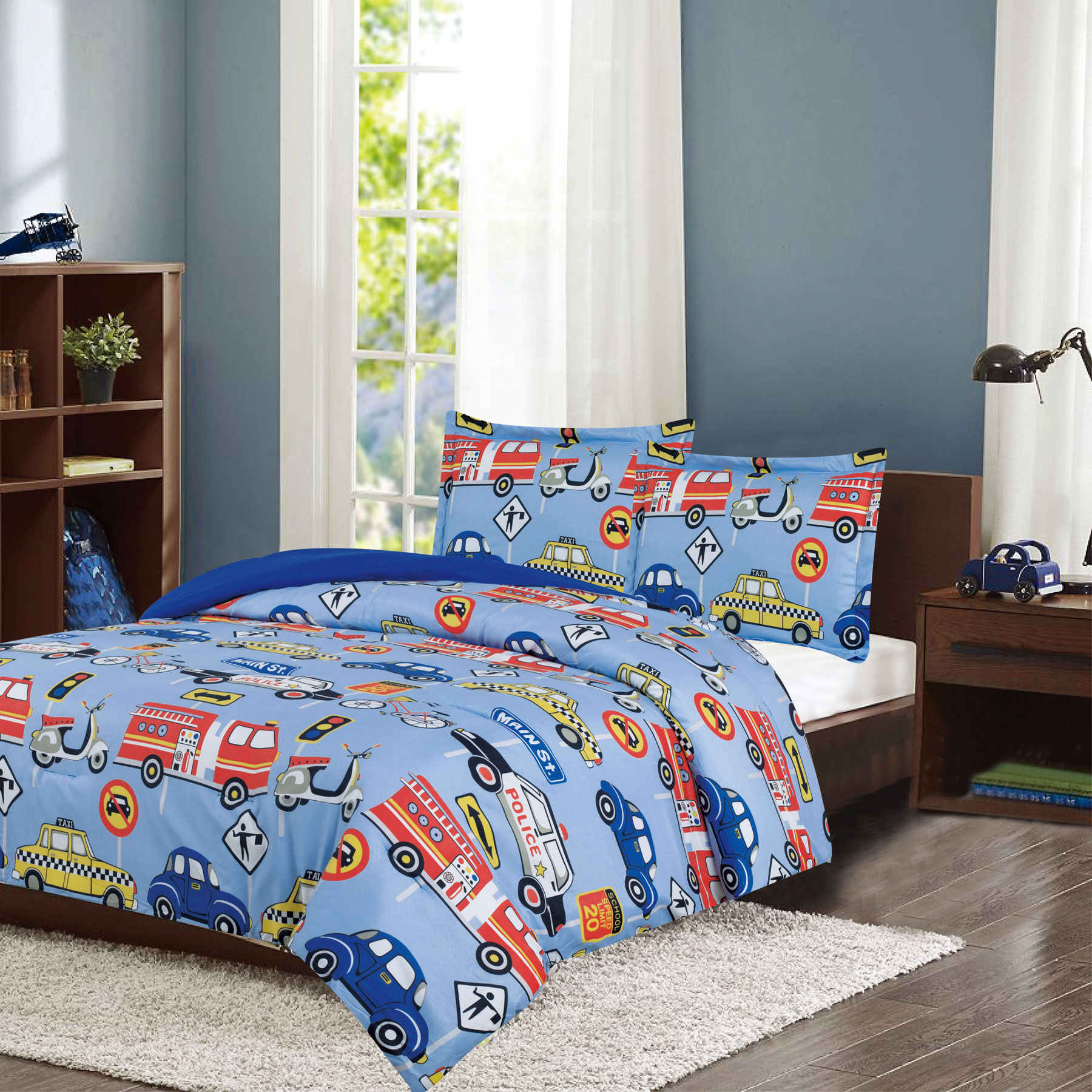 Howplumb Bedding Twin 2 Piece Comforter Bed Set Boys Cars Trucks