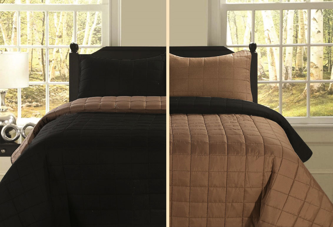 Howplumb King Black And Light Brown Reversible Quilt Bedding