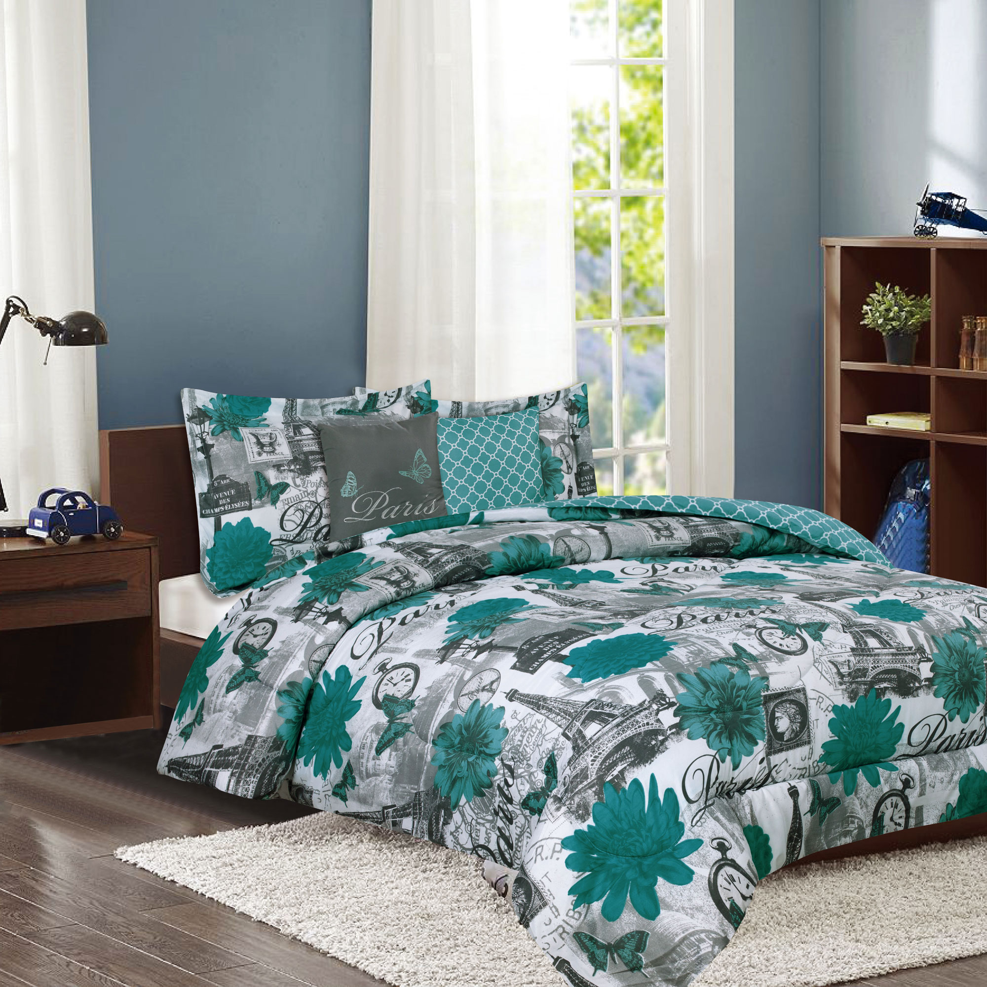 Howplumb Paris Bedding Twin Comforter 4 Piece Bed Set Eiffel Tower