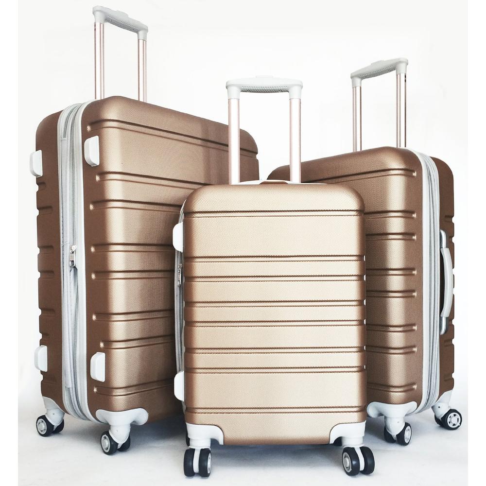 Amber 3Pc Luggage Set Hardside Rolling 4Wheel Spinner Upright CarryOn Travel Golden