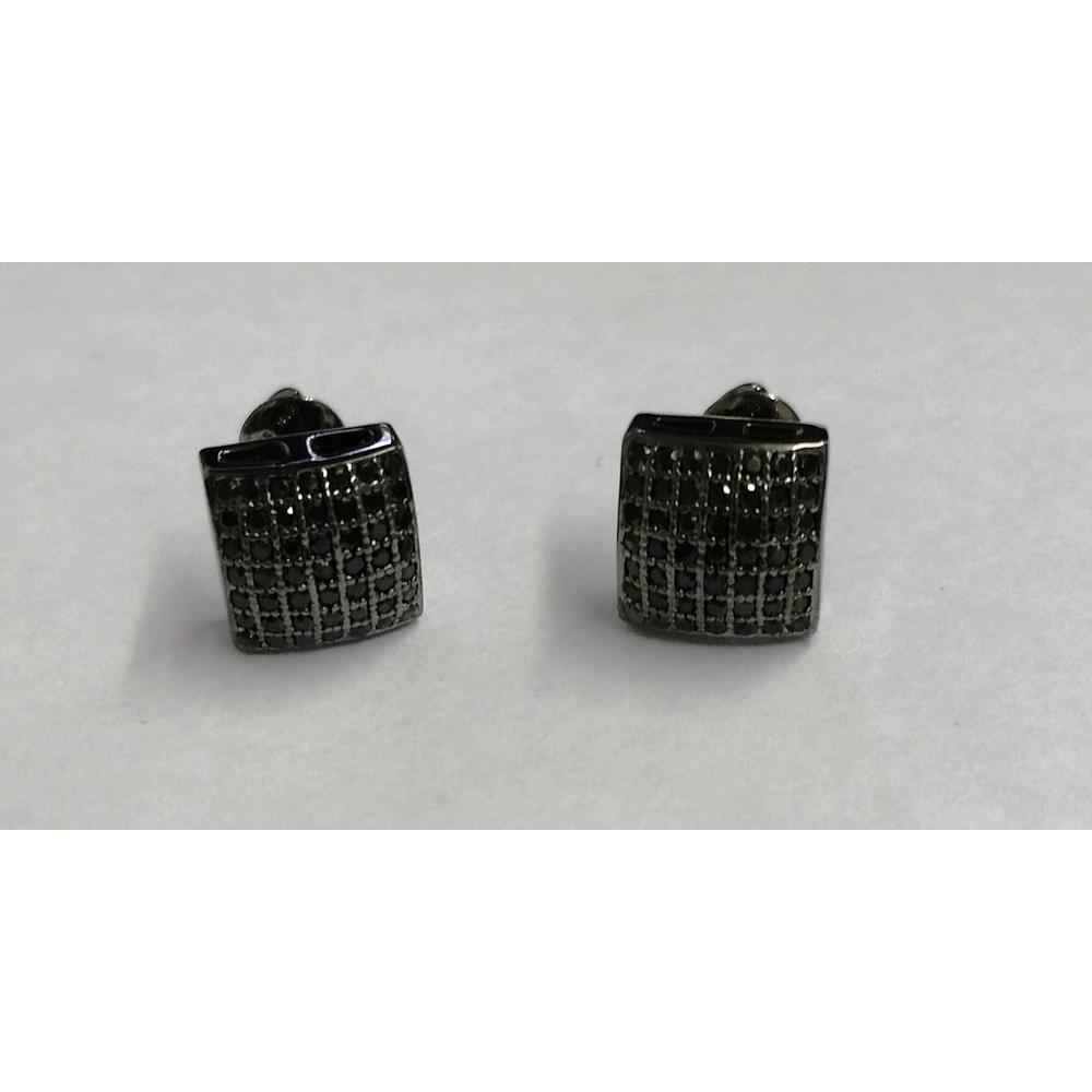 Earrings New Black Square Cubic Zirconia CZ Stud Earrings Screw Back 7 mm - 8 mm