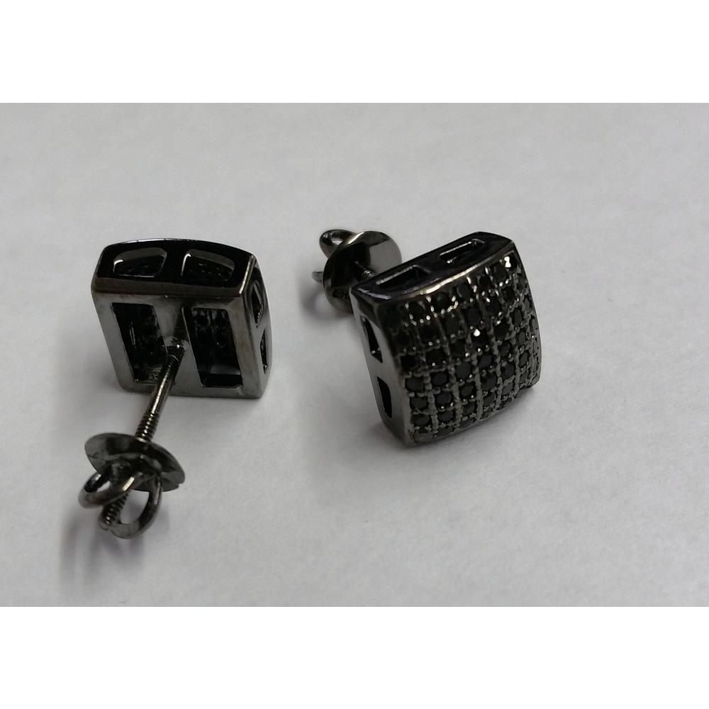 Earrings New Black Square Cubic Zirconia CZ Stud Earrings Screw Back 7 mm - 8 mm