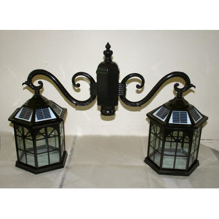 Kendal 8.6 foot high outdoor solar lamp post w/ two heads ...