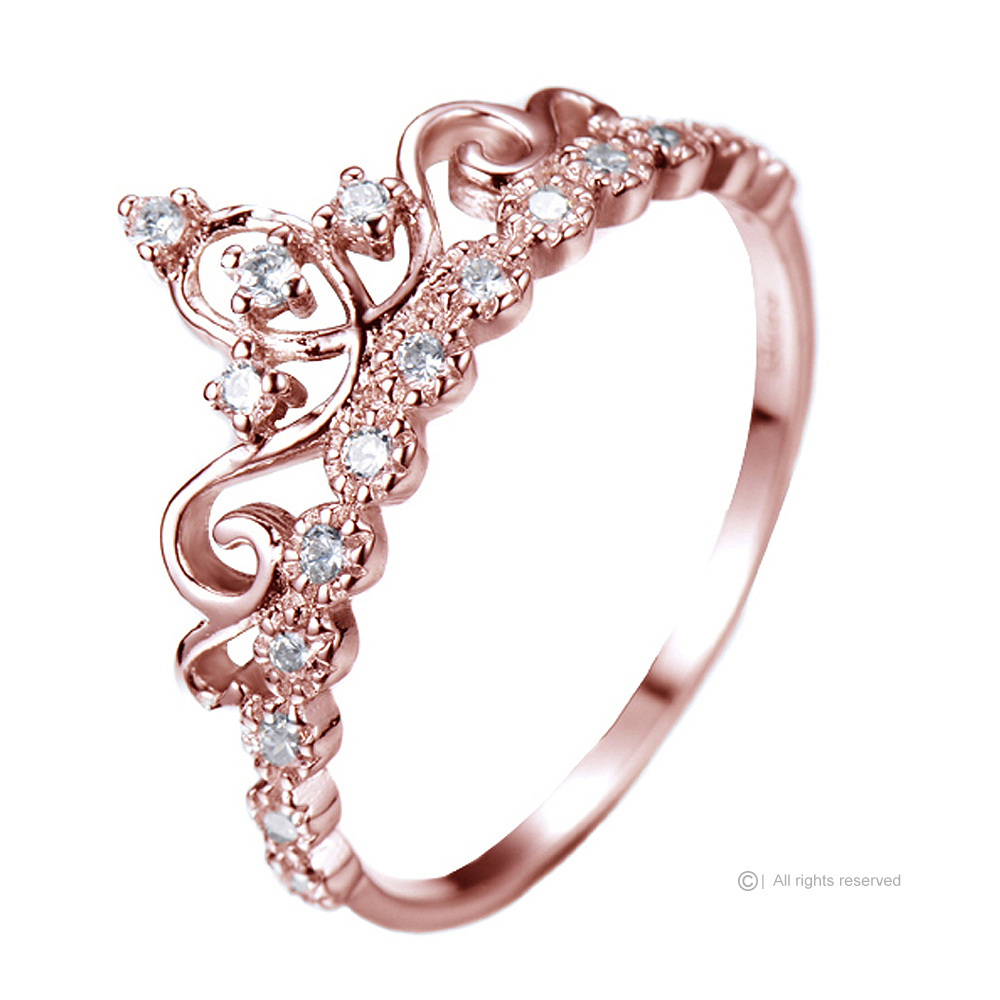 Jewels Obsession Dainty Rose Gold-plated Sterling Silver Princess Crown Ring