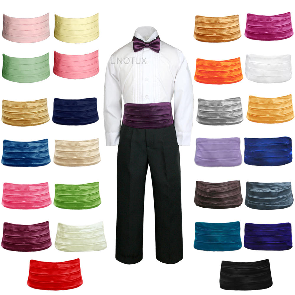 Leadertux 5-7 Fuchsia Satin Bow Tie and Cummerbund for Boy Kid Child Teen size matching for Formal Tuxedo Suit