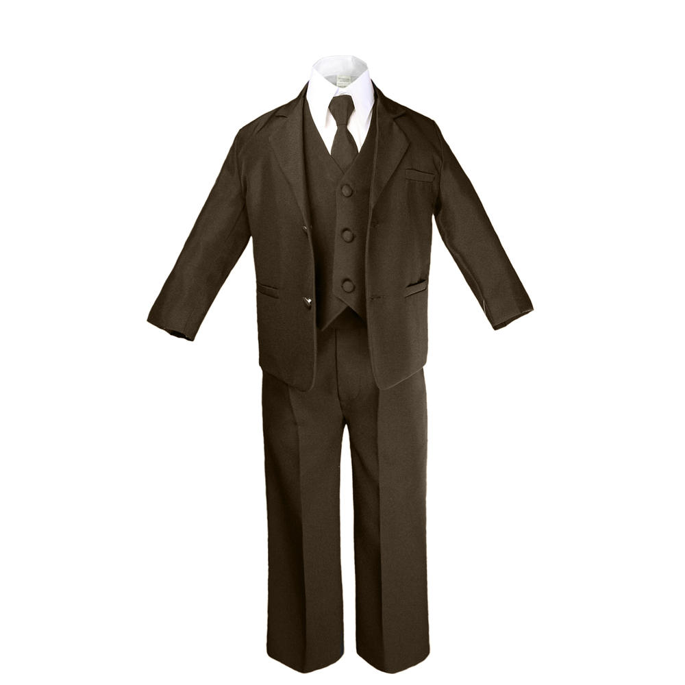 Leadertux 6pc 5 6 7 8 10 12 Kid Child Boys Brown Suits Tuxedo Formal Wedding Party Outfits Extra Fuchsia Necktie Set