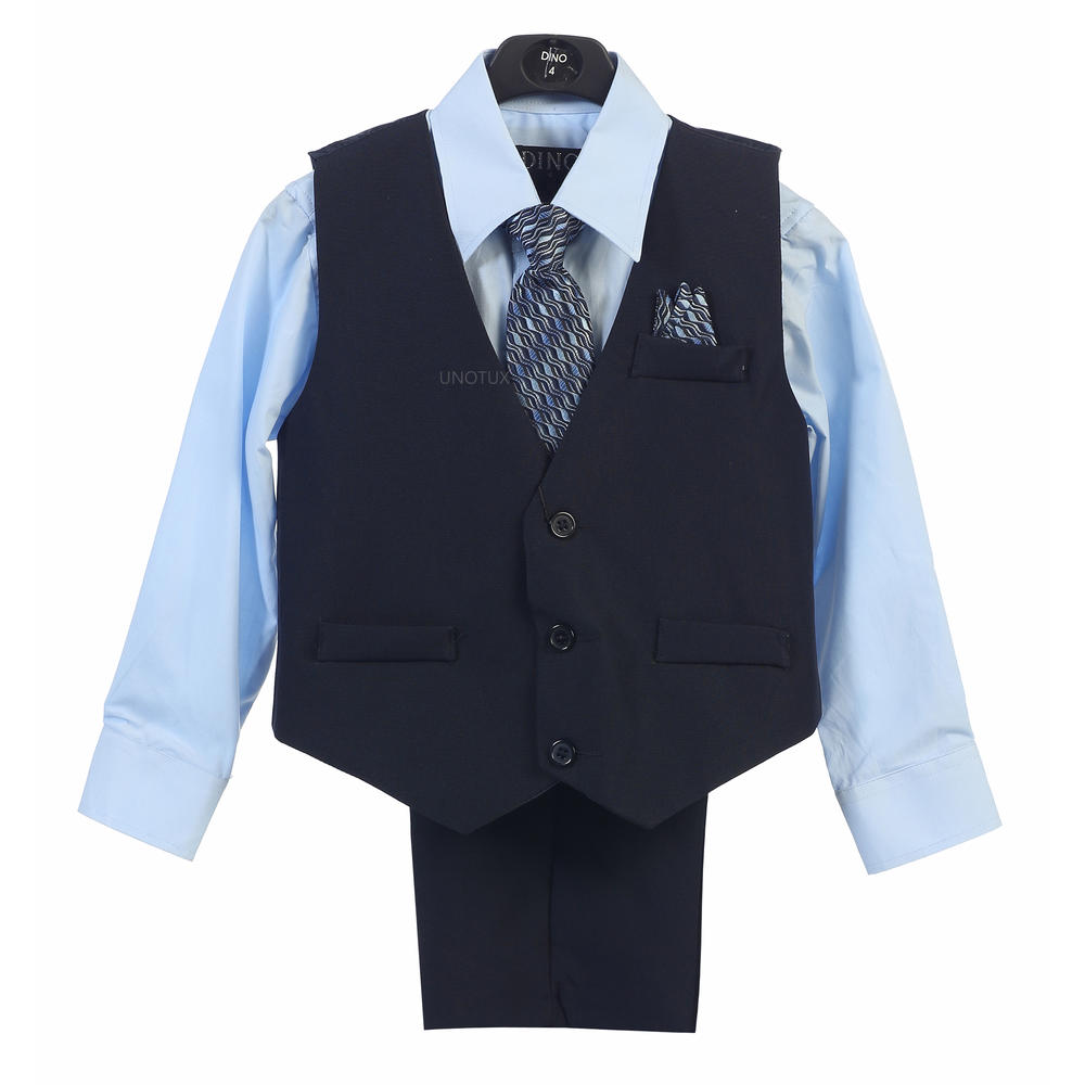 Leadertux 4pc Baby Toddler Boy Blue Formal Wedding Party Suit Vest Necktie Set Outfit 6M-4T