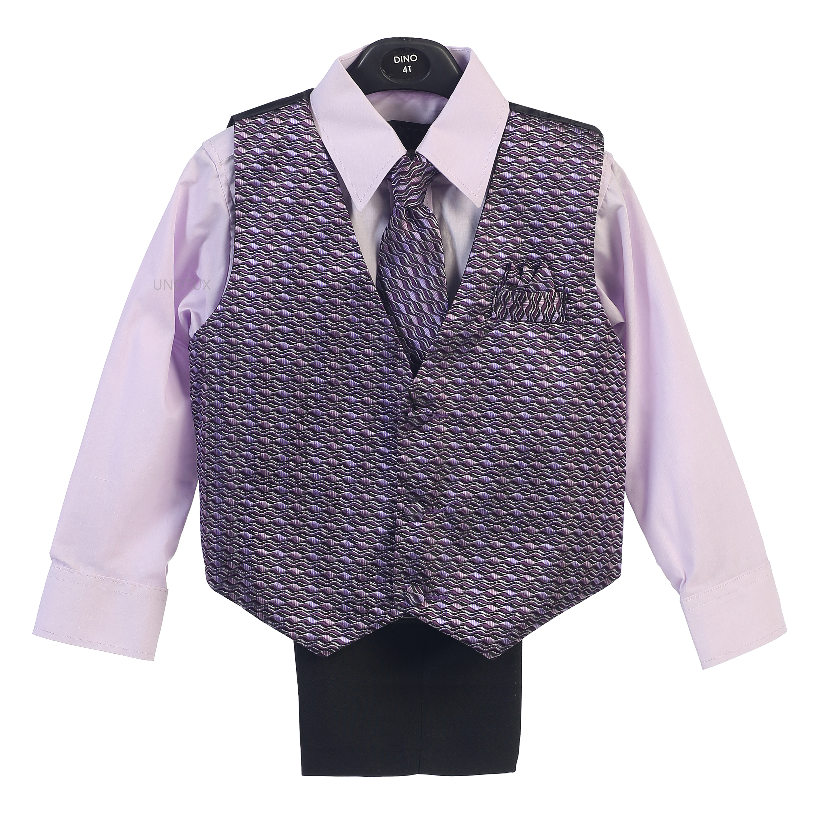 UnoTux 4pc Baby Toddler Boys Violet Formal Wedding Suits Vest Necktie Set Outfit 6M-4T