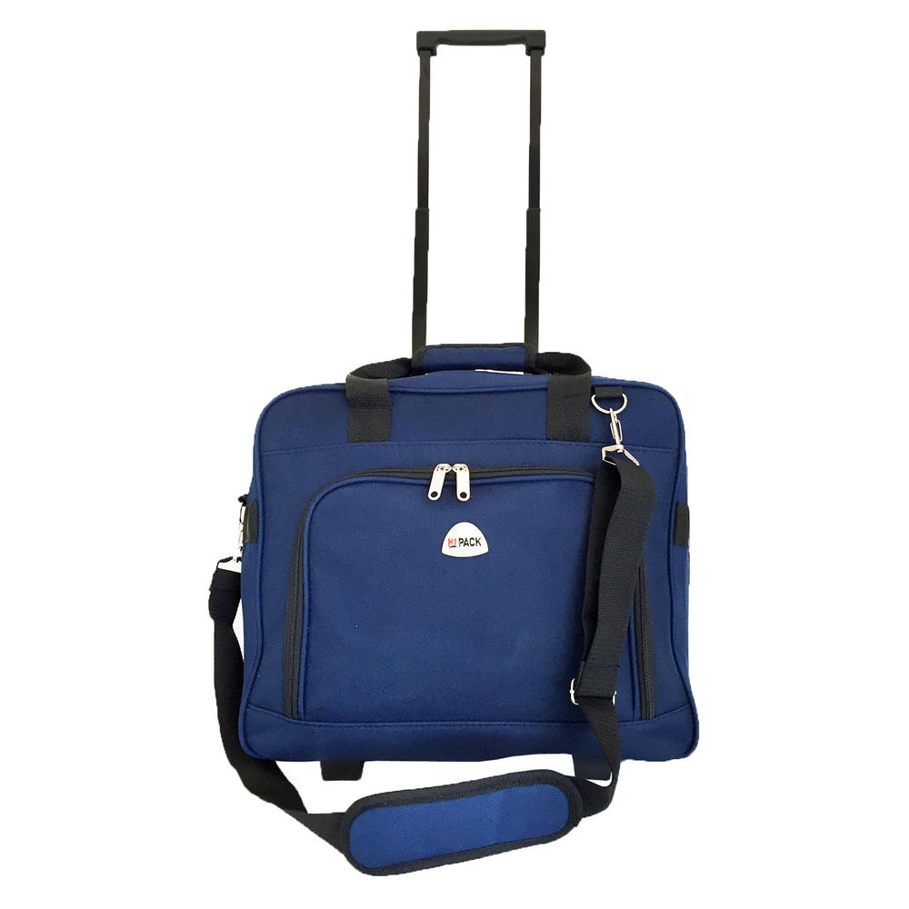 Hipack 16"computer/laptop Ipad Bag Rolling Shoulder Travel Case Carryon Wheel Navy Bl