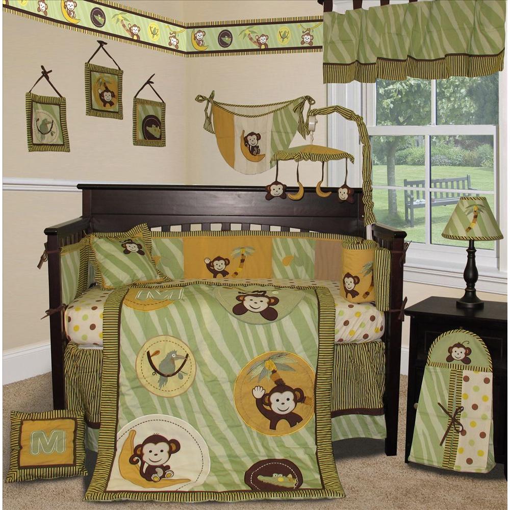 SISI Custom Baby Bedding - Jungle Monkey Green 13 PCS Crib Bedding Set