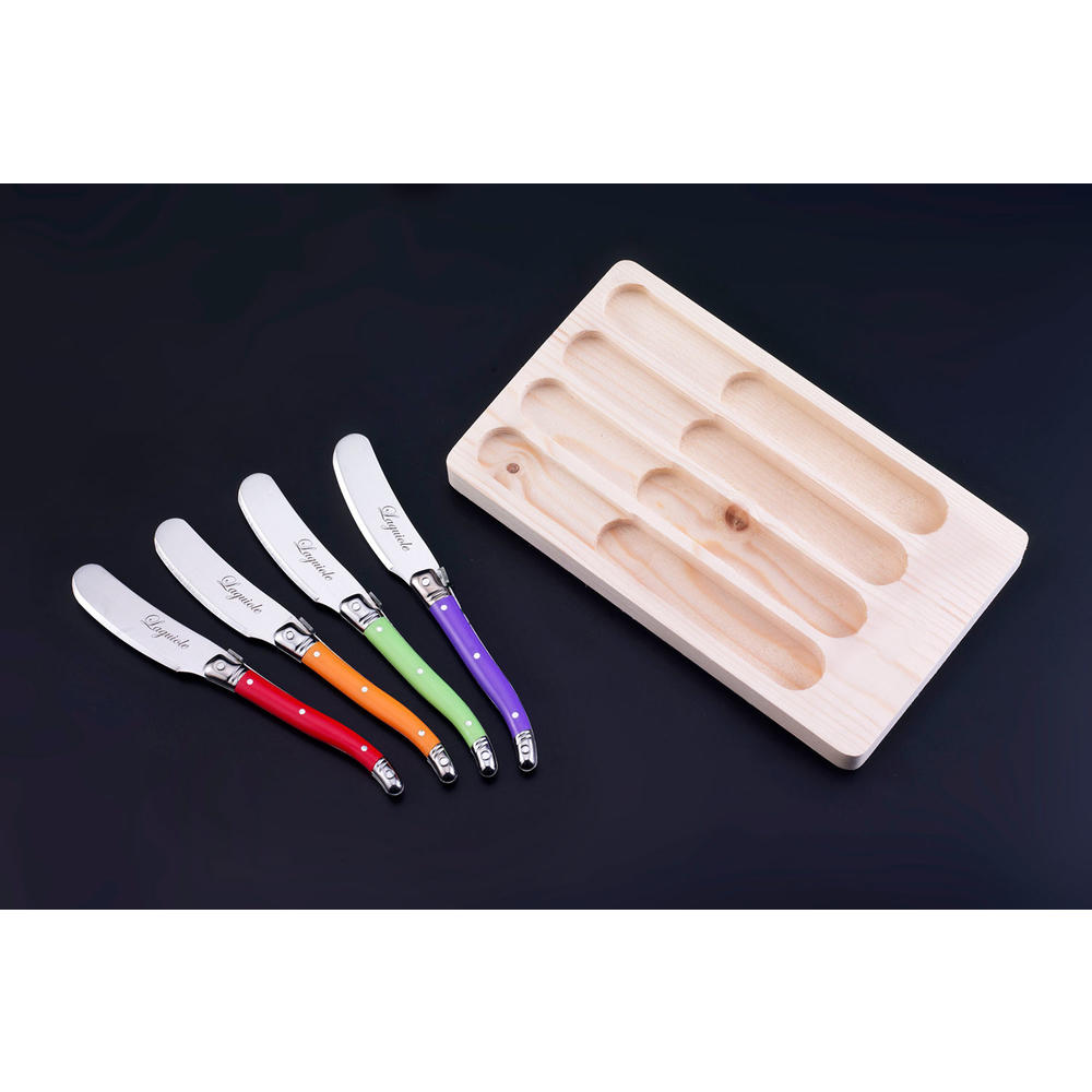 FlyingColors Laguiole Style 4-Piece Butter Knives / Spreaders Set by FlyingColors, with Green/Orange/Red/Violet Handles