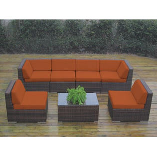 Ohana Pn0703mb 7 Piece Mixed Brown Deep Seating Set With Free Cover No Assembly Set Orange