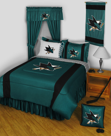 Sports Coverage San Jose Sharks 6 Pc QUEEN Comforter Set and One Matching Window Valance/Drape Set