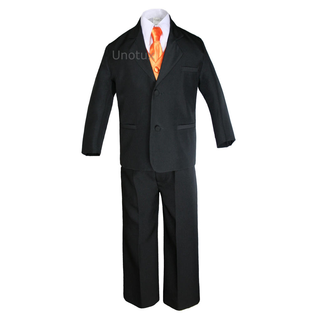 Unotux 7pc S M L XL 2T 3T 4T Baby Toddler Boys Black Suit Tuxedo Formal