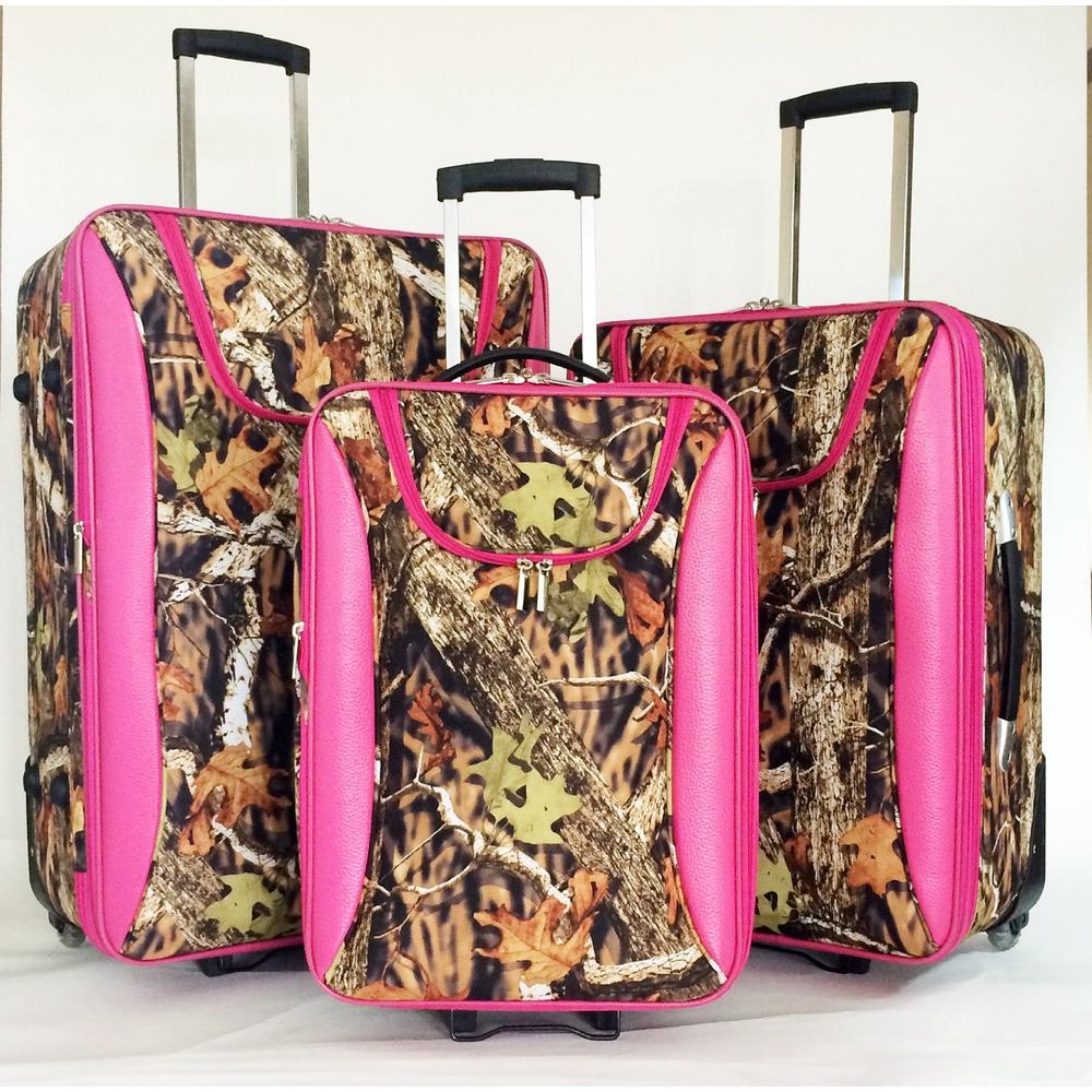 Private 3 Piece Luggage Set Travel Bag Rolling Wheel Upright Expandable Forest Pink
