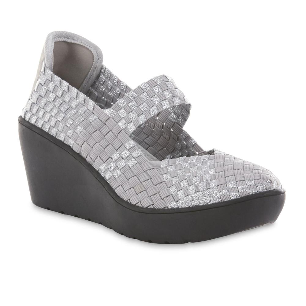 Basic Editions Women's Greenleigh Wedge Mary Jane - Silver